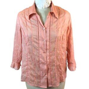 Moonlight Bay Top Embroidered Button-Up Peach Blouse XL